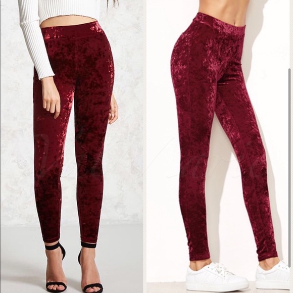 🔥HP🔥Wine Red Velour Velvet Leggings - Picture 3 of 3